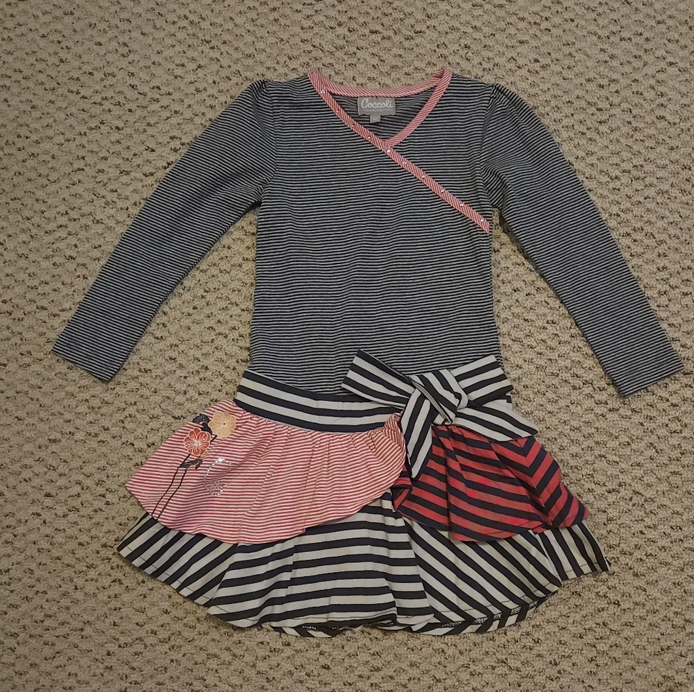 Coccoli Striped Long Sleeve Dress with Bow